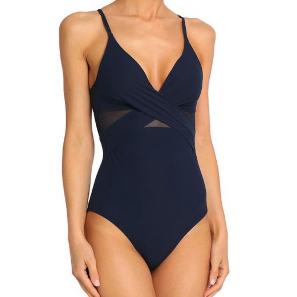 Jets by Jessika Allen crossover mesh once piece swimsuit - NWT